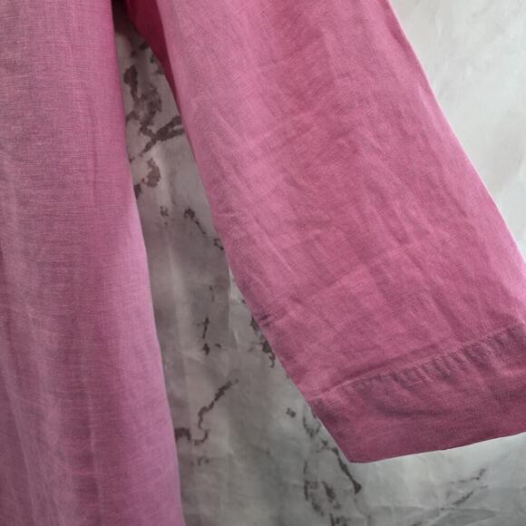 Anthropologie Dress Womens Small P Petite Pink Linen Popover Button Shift Mini - Picture 5 of 12